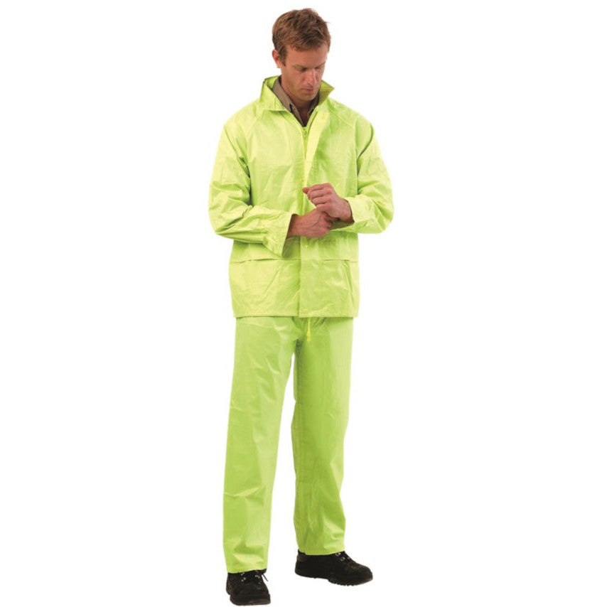 ProChoice Hi-Vis Rainsuit: Durable PVC/Polyester, Elastic Cuffs, Hood, Pockets for Work